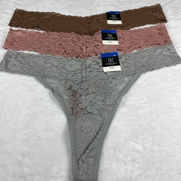 INC International Concepts Lot of 3 Lace Thong Panties Underwear Size XL NWT - Picture 1 of 6